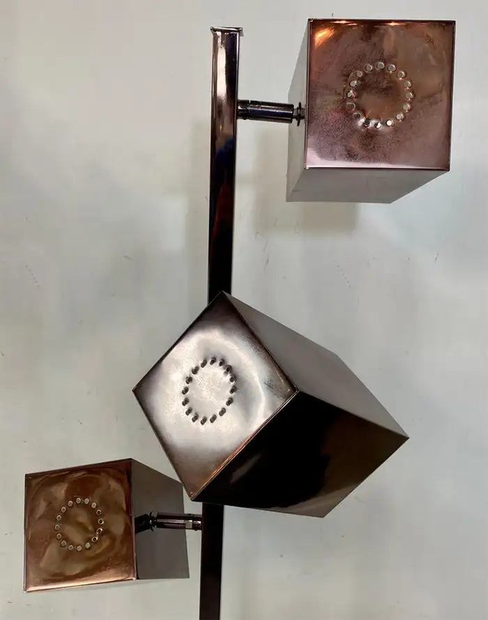 Robert Sonneman Mid Century Modern Copper Finish Cubist Floor Lamp , a Pair
