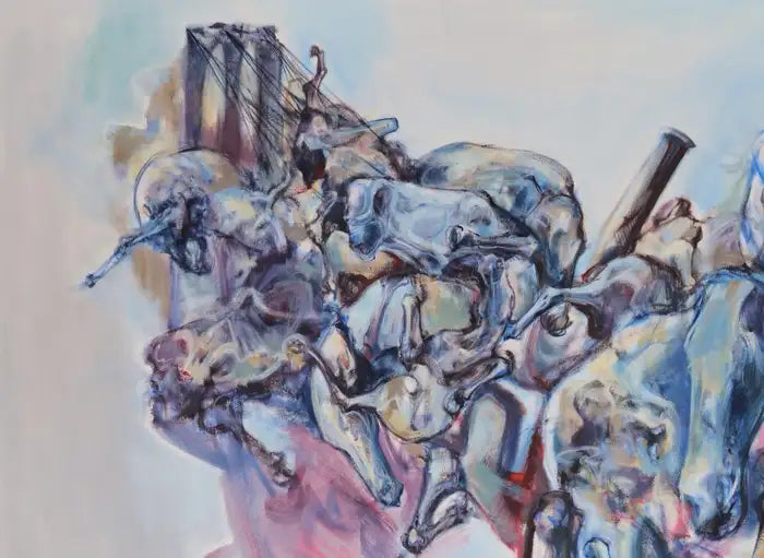 Abstract Oil on Canvas Large Painting Titled "Three Cities" 2010s