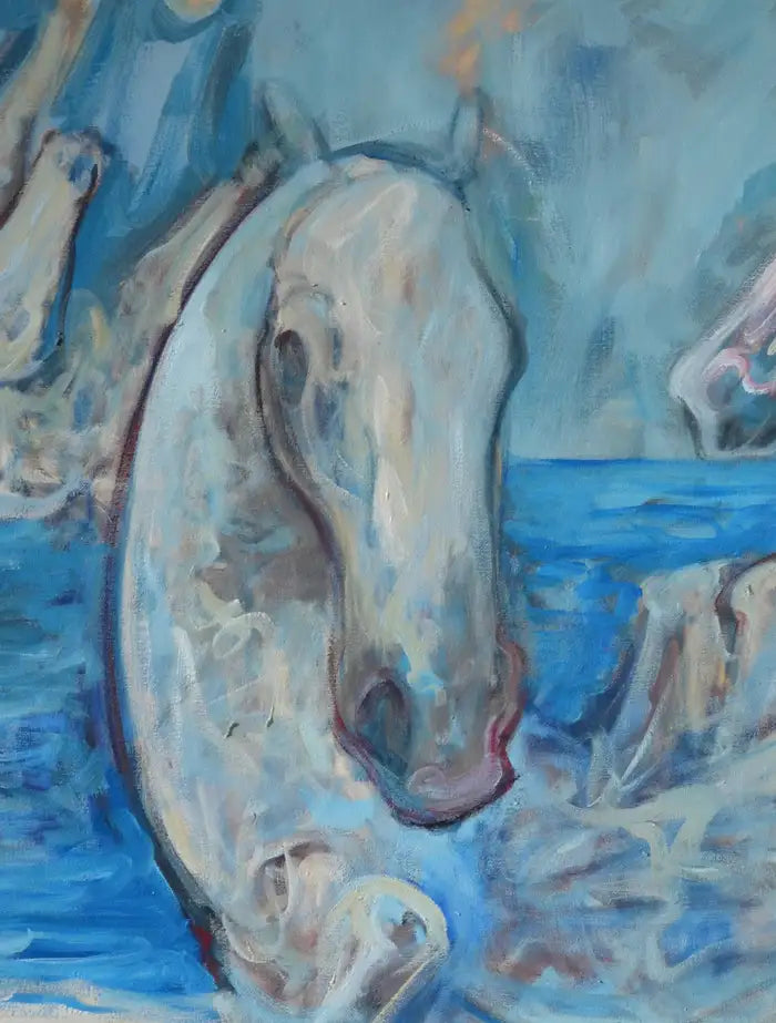Horse Abstract Oil on Canvas Painting, Titled "On the Beach" and Signed 2010s