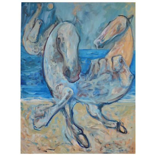 Horse Abstract Oil on Canvas Painting, Titled "On the Beach" and Signed 2010s