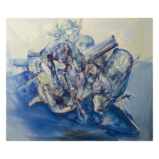 Large Abstract Horses Oil on Canvas Painting Entitled "The Jump" 2010s