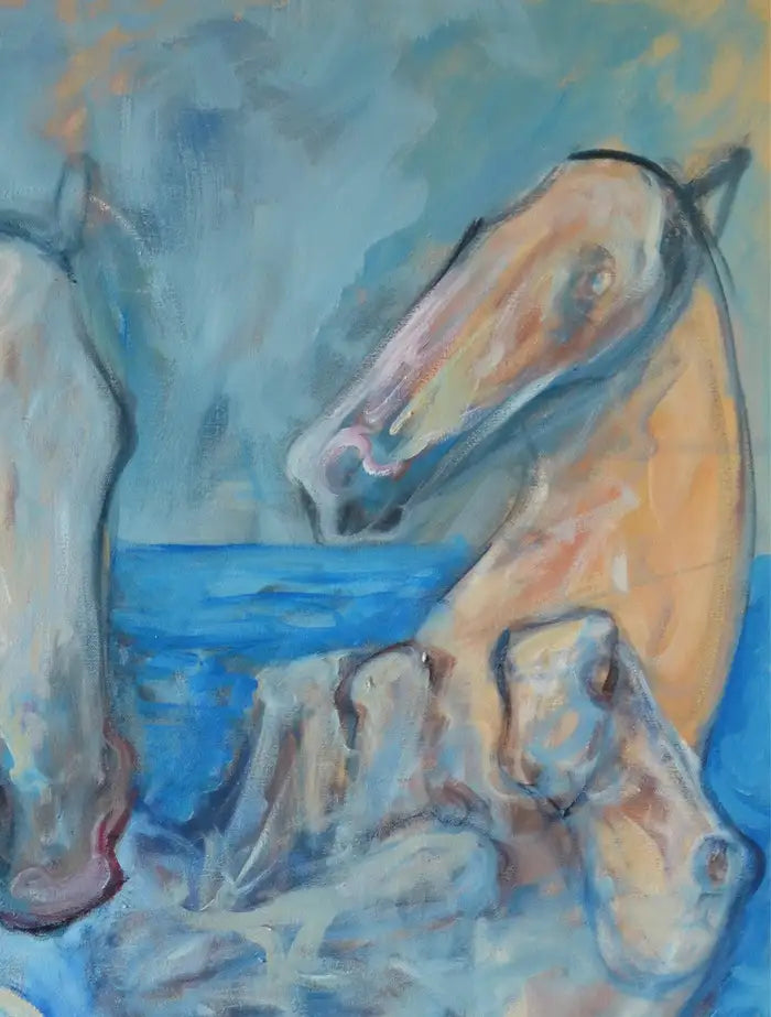 Horse Abstract Oil on Canvas Painting, Titled "On the Beach" and Signed 2010s