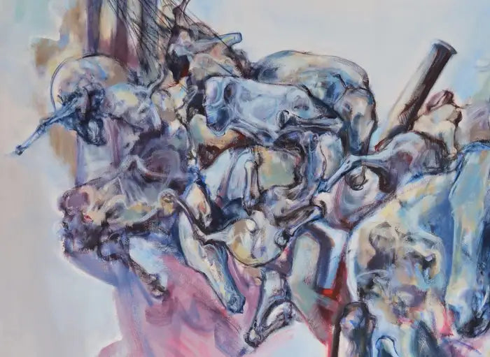 Abstract Oil on Canvas Large Painting Titled "Three Cities" 2010s