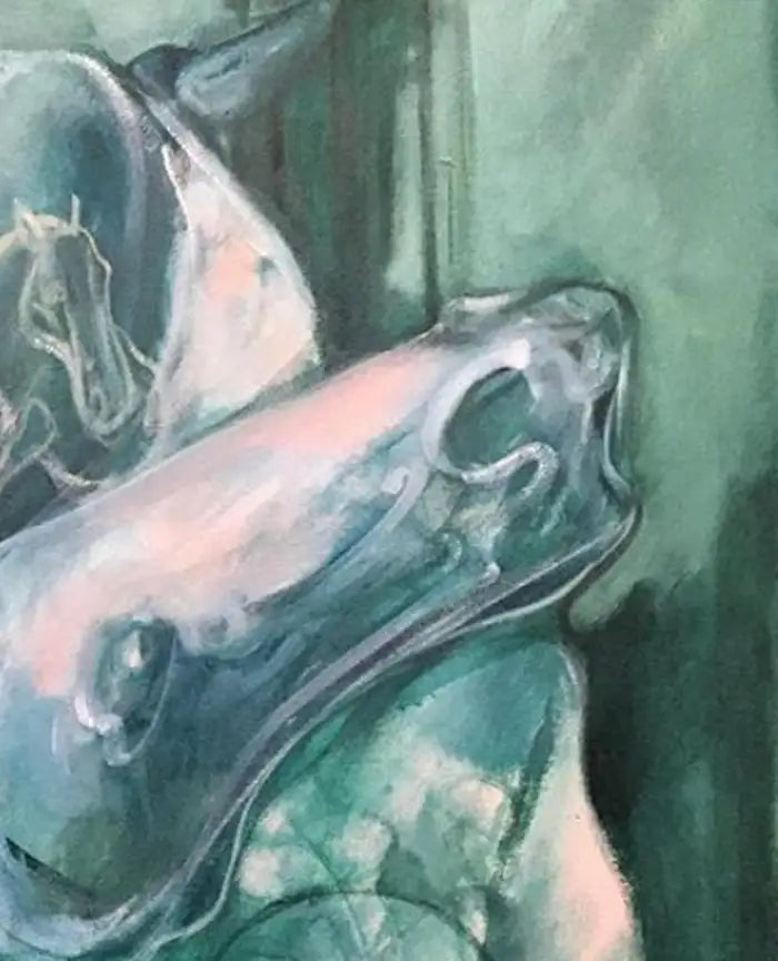 Abstract Oil on Canvas Painting Entitled "Green Dreams in a Grey City" 2010s
