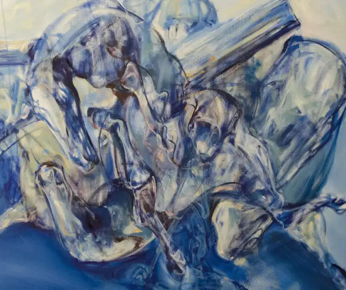 Large Abstract Horses Oil on Canvas Painting Entitled "The Jump" 2010s