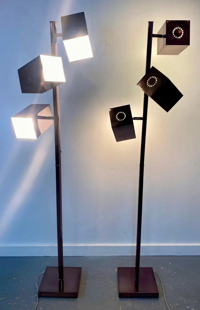 Robert Sonneman Mid Century Modern Copper Finish Cubist Floor Lamp , a Pair