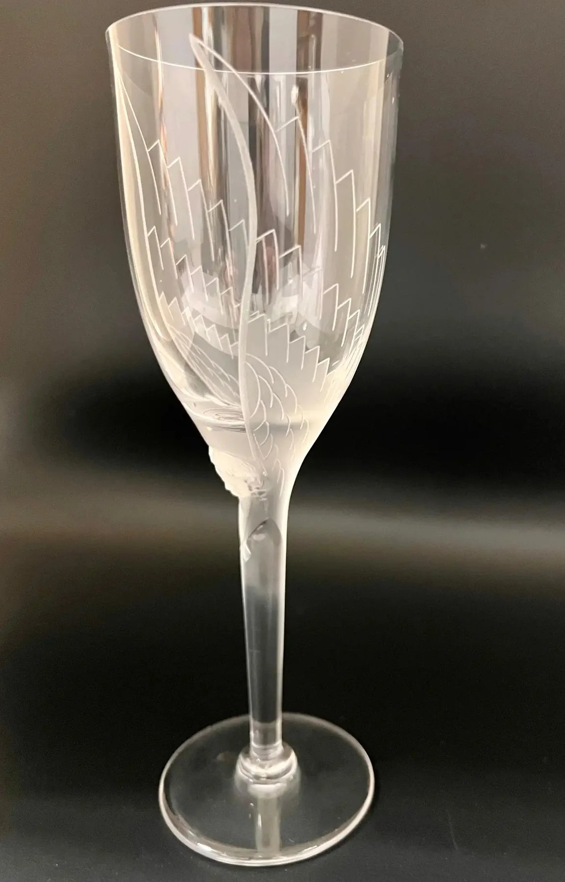 Art Deco Lalique Champagne glasses or flutes with angel Model 13645, Set of 8