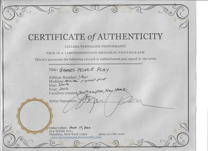 Portrait Photography Print "Games People Play" Limited Edition by L.Pampalone 2012