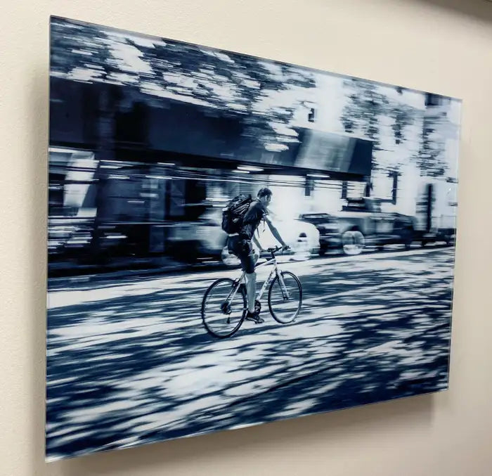 Urban Expressionist Photography Titled "Hermes" of Man on a Bicycle in NYC 2010s