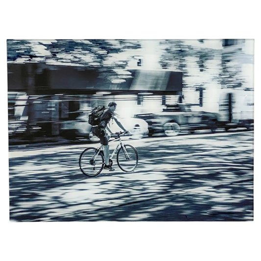 Urban Expressionist Photography Titled "Hermes" of Man on a Bicycle in NYC 2010s