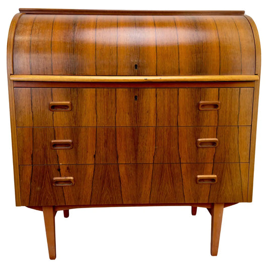 Bernhardt Pedersen Danish Mid Century Modern Rosewood Roll Top Desk