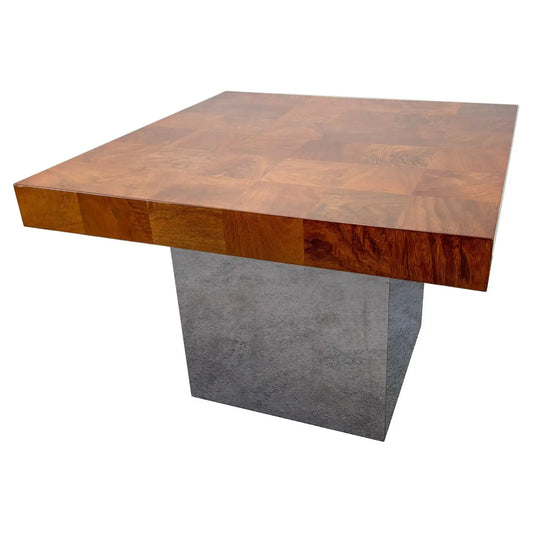 Milo Baughman for Thayer Coggin MCM Burl & Chome Coffee, Cocktail Table