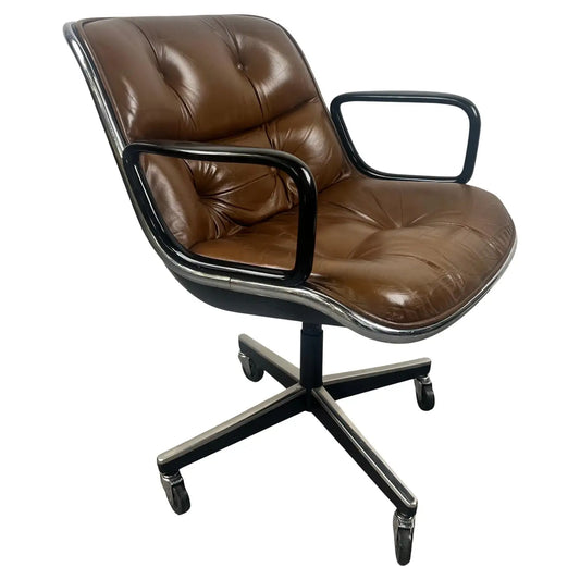 Charles Pollock MCM Leather Executive Desk Chair in Cognac Brown for Knoll