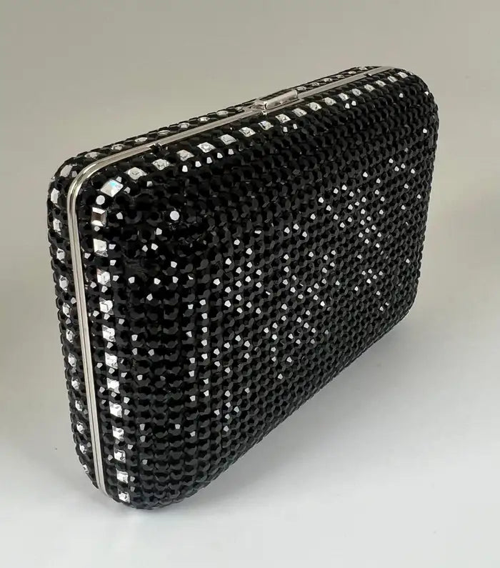 Judith Leiber Black Swarovski Crystal Minaudière Evening Clutch