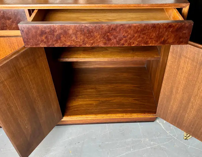 John Stuart Mid-Century Modern Walnut and Burl Wood Sideboard Credenza