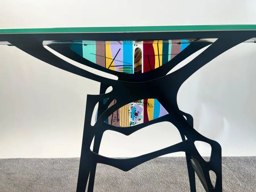 Sabra Richards Art Glass & Steel Sculptural Console Table, Signed & Dated 2008