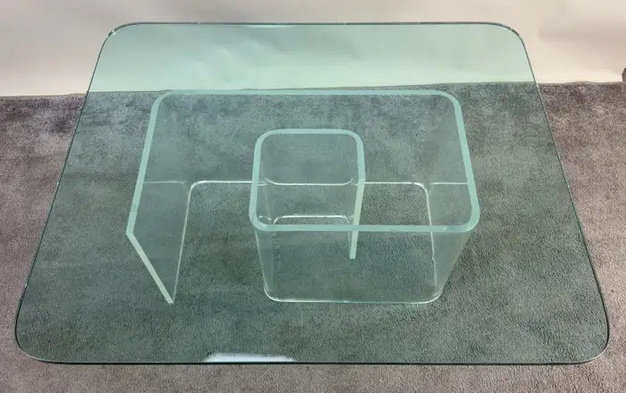 Jeffrey Bigelow Style Mid Century Modern Lucite Base Coffee or Cocktail Table