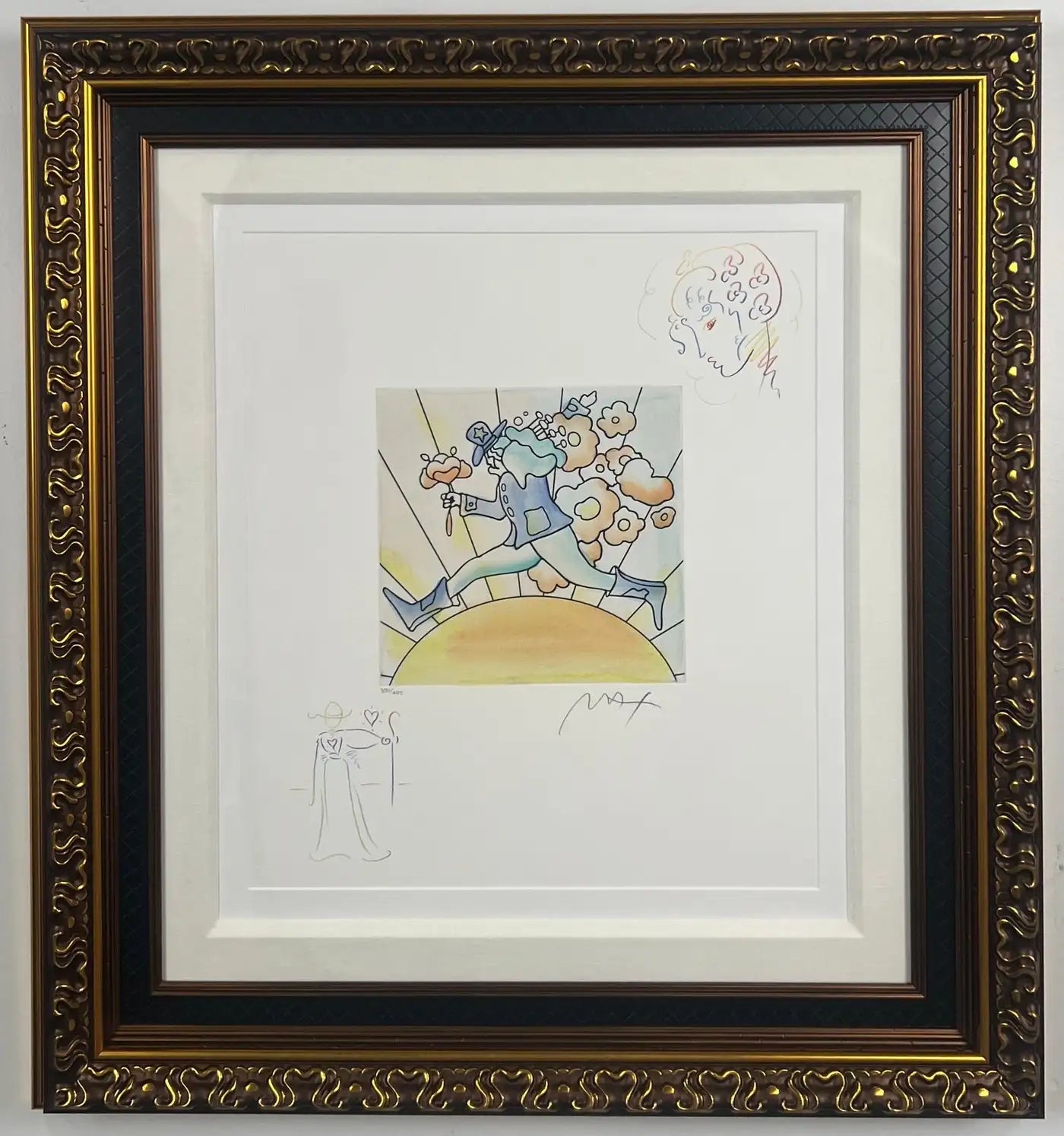 Peter Max Flower Jumper Over Sunrise Etching & Hand-Coloring Signed & Framed 2016