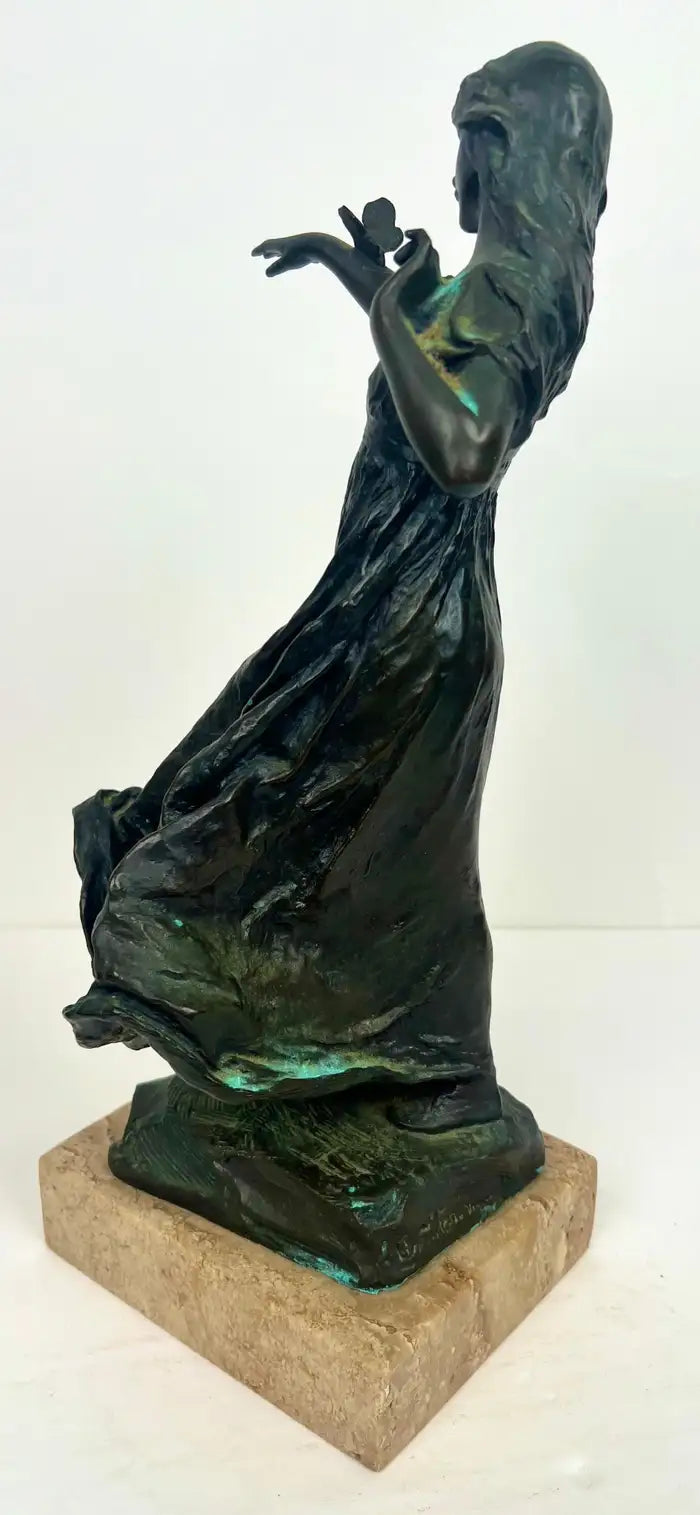 Bessie Potter Vonnoh " Butterflies" Dancing Girl Bronze Sculpture Signed