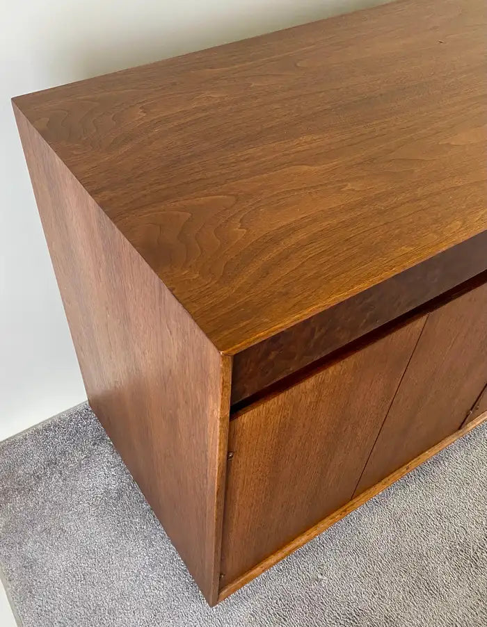 John Stuart Mid-Century Modern Walnut and Burl Wood Sideboard Credenza