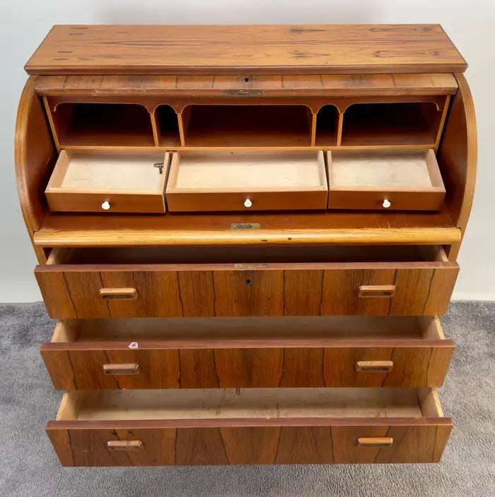 Bernhardt Pedersen Danish Mid Century Modern Rosewood Roll Top Desk