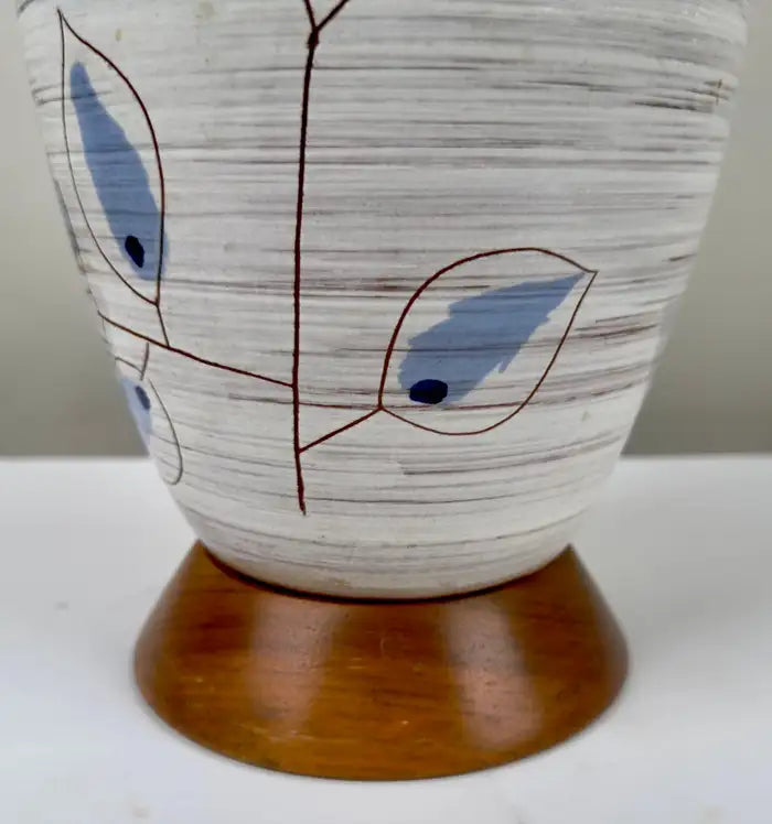 Bitossi Artsian Ceramic Table Lamp with Blue Leaves Design