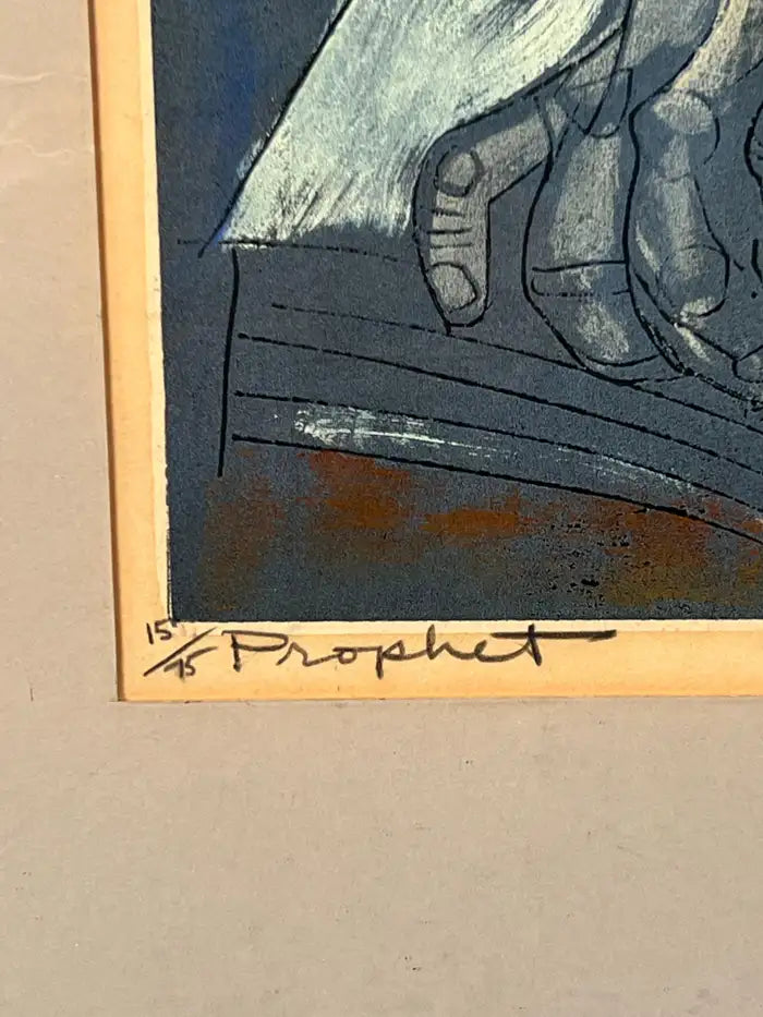 Irving Amen " Prophet" Hand-Signed & Numbered Color Woodcut Print Circa 1964