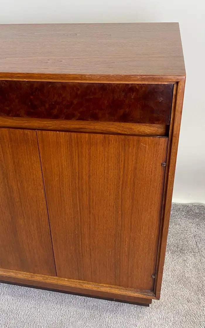 John Stuart Mid-Century Modern Walnut and Burl Wood Sideboard Credenza