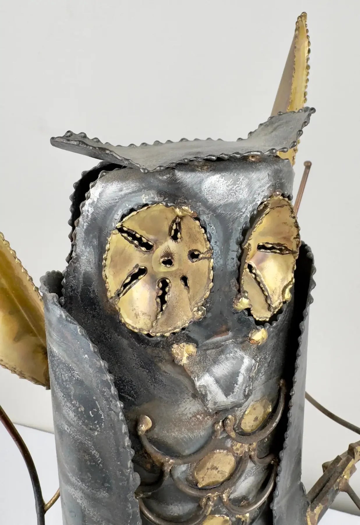 DeGroot Brutalist MCM Brass & Metal Owl Sculpture, Signed