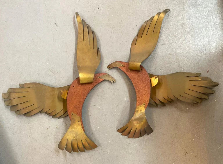 Brass Plated Seagull Bird Wall Sculpture in Flight Attributed to C.Jere, a Pair