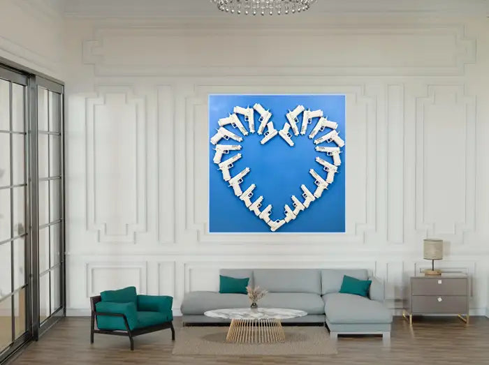 Charles Gitnick Heart of Guns Blue Conceptual Mixed Media 2024