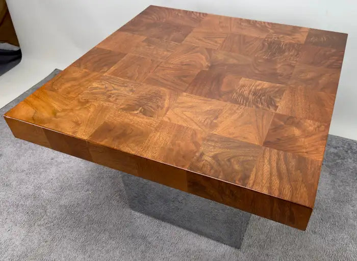 Milo Baughman for Thayer Coggin MCM Burl & Chome Coffee, Cocktail Table