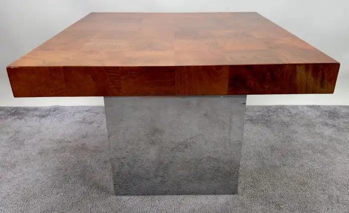 Milo Baughman for Thayer Coggin MCM Burl & Chome Coffee, Cocktail Table