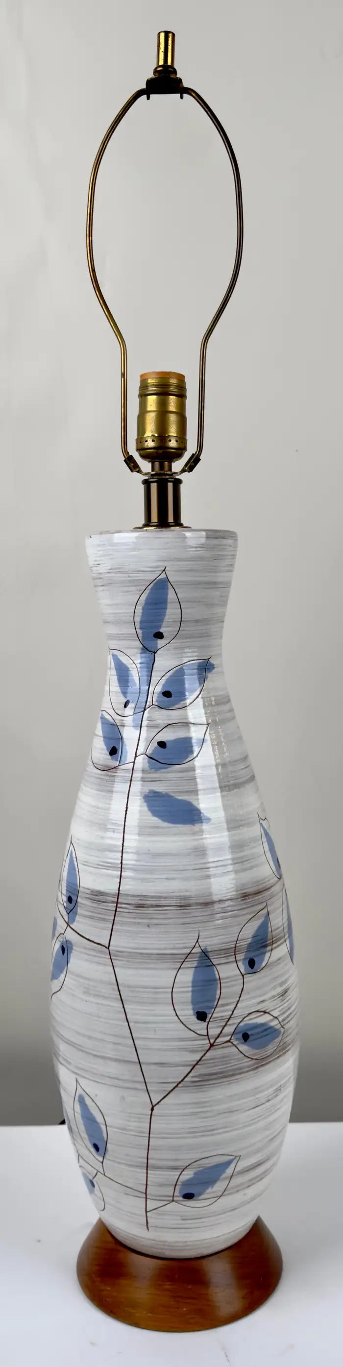 Bitossi Artsian Ceramic Table Lamp with Blue Leaves Design