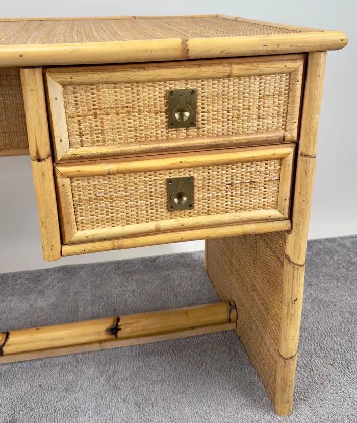 Bohemian French Riviera Style Rattan & Bamboo Desk by Dal Vera