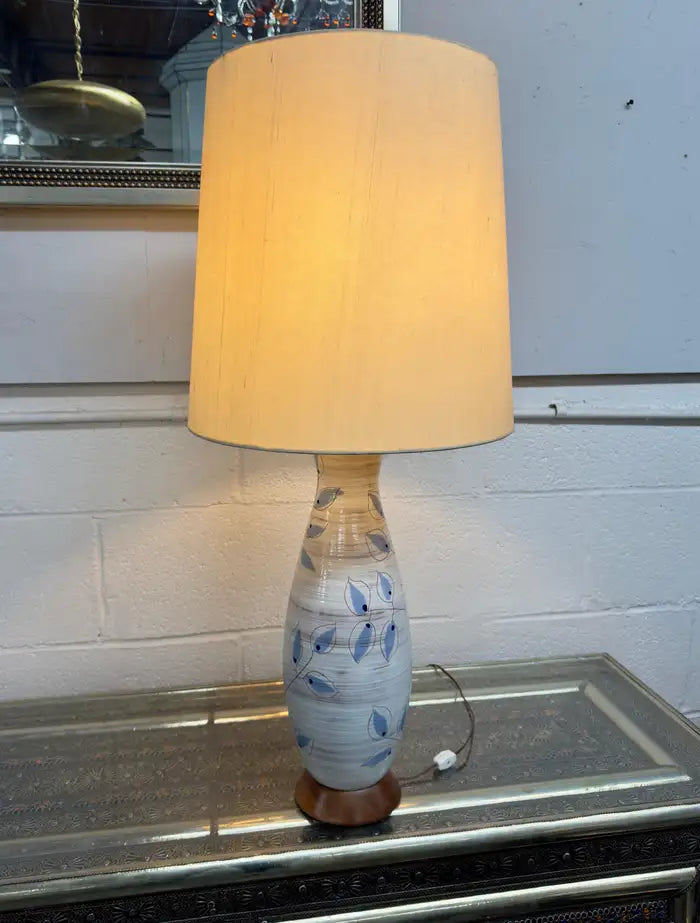 Bitossi Artsian Ceramic Table Lamp with Blue Leaves Design