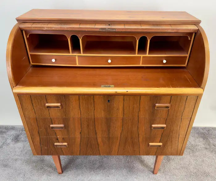 Bernhardt Pedersen Danish Mid Century Modern Rosewood Roll Top Desk