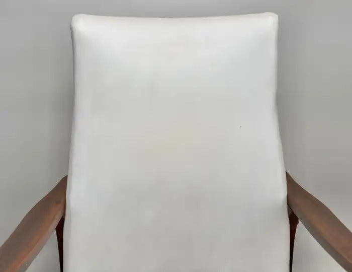 Milo Baughman Style MCM in White Faux Leather Rocking Chair