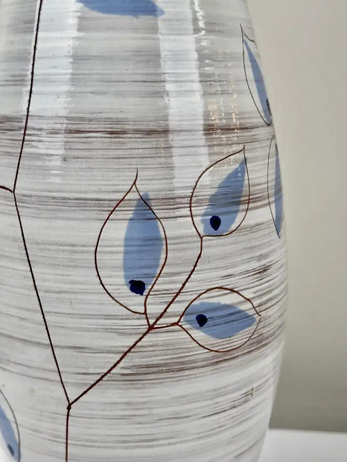 Bitossi Artsian Ceramic Table Lamp with Blue Leaves Design