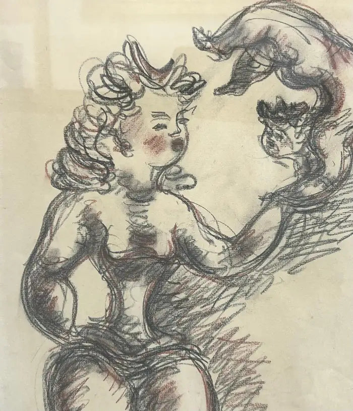 Chain Gross Acrobat with Cat Original Drawing from The Acrobats series, Signed