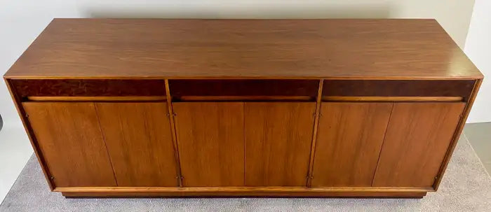 John Stuart Mid-Century Modern Walnut and Burl Wood Sideboard Credenza