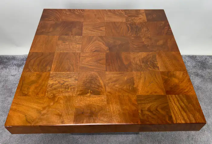 Milo Baughman for Thayer Coggin MCM Burl & Chome Coffee, Cocktail Table