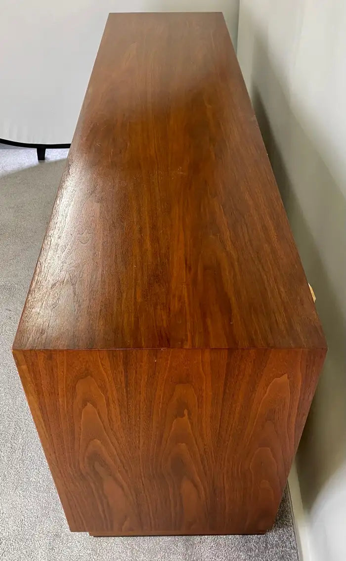 John Stuart Mid-Century Modern Walnut and Burl Wood Sideboard Credenza