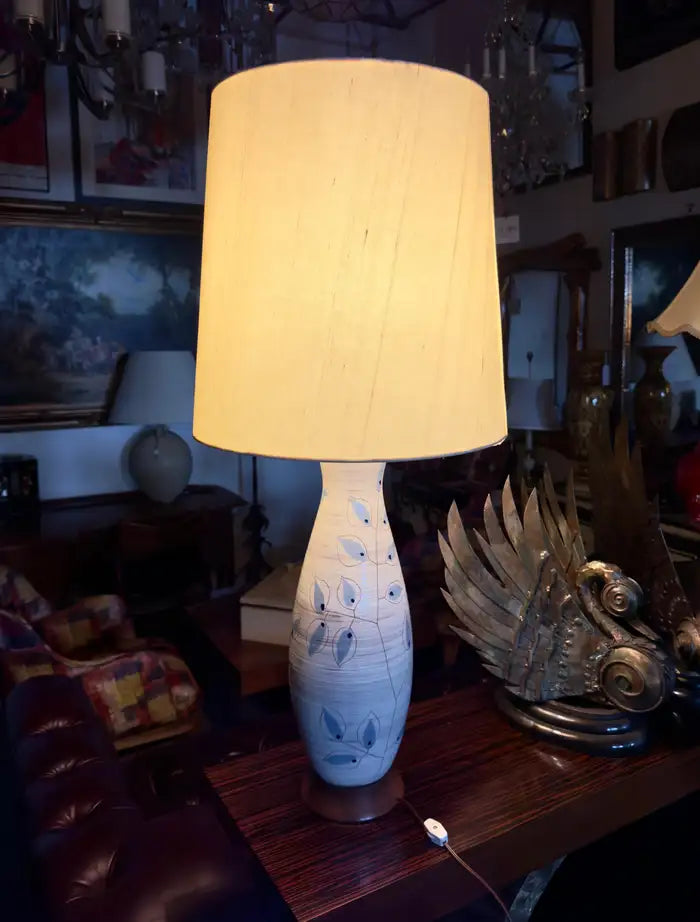 Bitossi Artsian Ceramic Table Lamp with Blue Leaves Design