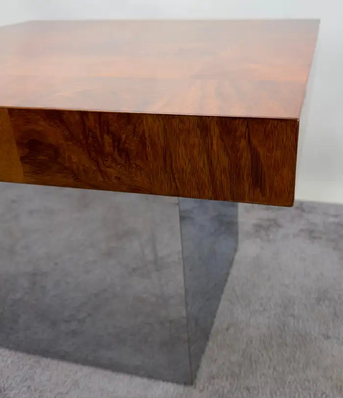 Milo Baughman for Thayer Coggin MCM Burl & Chome Coffee, Cocktail Table