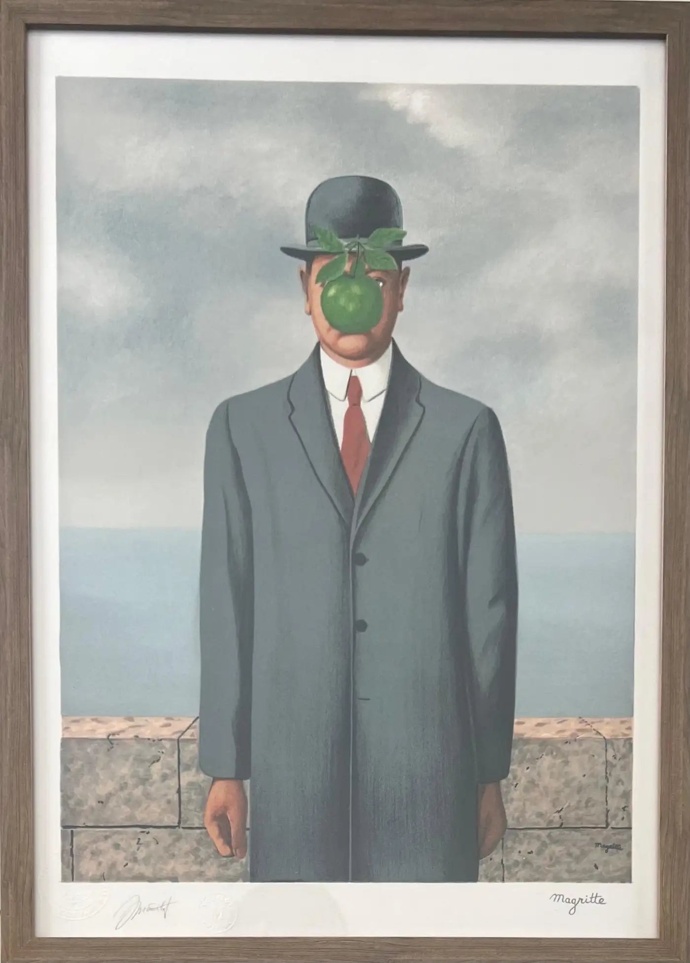 Rene Magritte Le Fils de L'homme Lithograph, Signed in a Pate, Stamped & Framed 1964