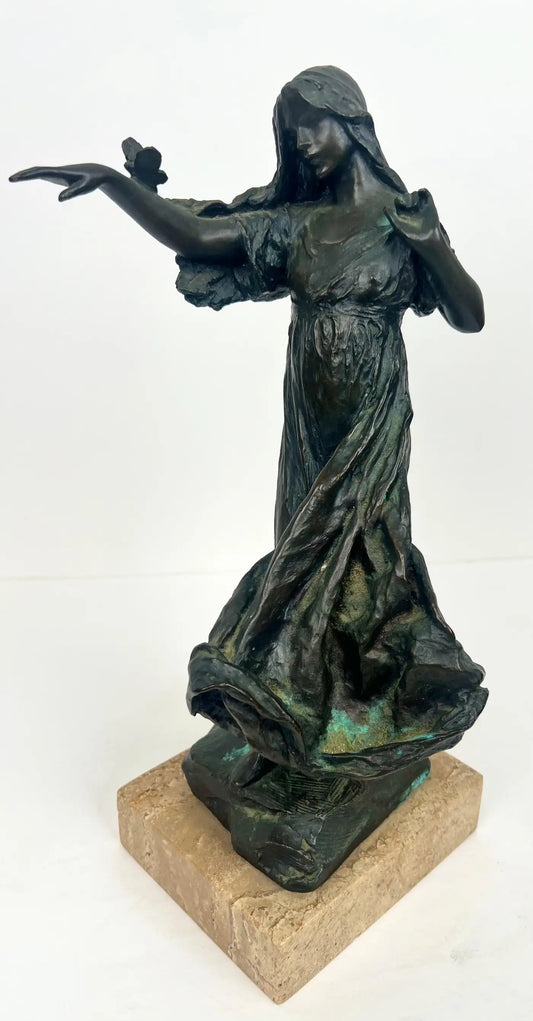 Bessie Potter Vonnoh " Butterflies" Dancing Girl Bronze Sculpture Signed