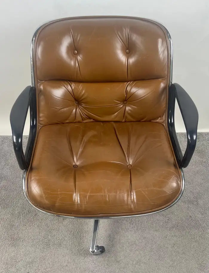 Charles Pollock MCM Leather Executive Desk Chair in Cognac Brown for Knoll