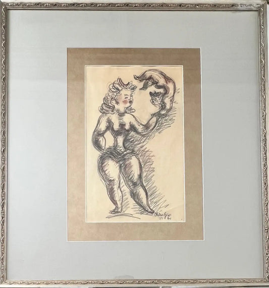 Chain Gross Acrobat with Cat Original Drawing from The Acrobats series, Signed