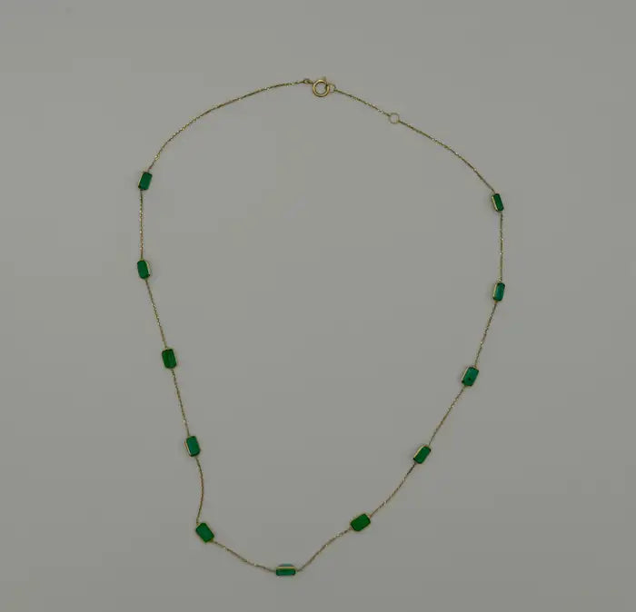 5.95 Carat Octagon Emerald Station Chain Necklace in 18k Solid Yellow Gold